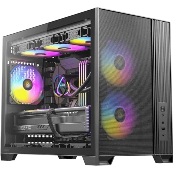 Antec FLUX M, ATX/Micro-ATX/ITX Midi Tower PC Gehäuse mit gehärtetem Glas und RGB-Beleuchtung, schwarz – Bild 1