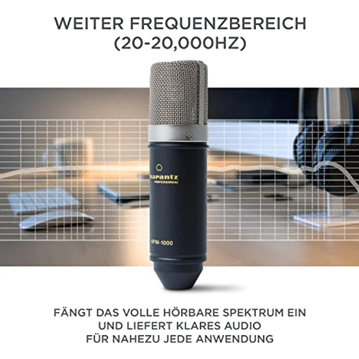 Marantz Professional MPM1000 - XLR Kondensatormikrofon mit Pop Schutz Filter, Shockmount, Tripod Ständer, XLR Kabel für Home Office oder Studio – Bild 4