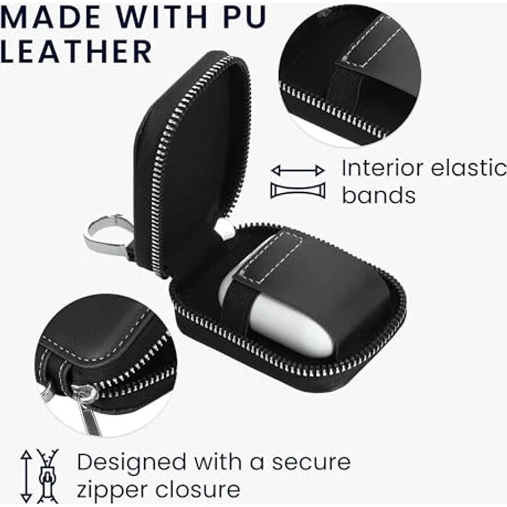 kwmobile In-Ear Kopfhörer Case aus Kunstleder - Schutzhülle mit Karabiner - Schwarz (6 x 5 cm) – Bild 3