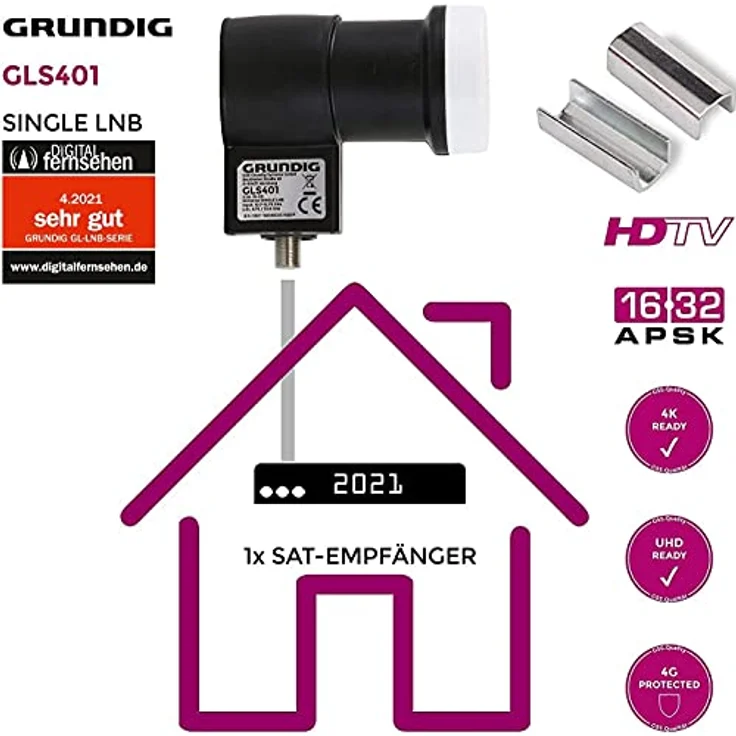 [Test SEHR GUT *] GSS Single LNB für digital Satschüssel - für 1 Teilnehmer, Receiver - 1fach 1-Fach, mit LTE Filter - Full HD, 4K, 0.1dB, Wetterschutzkappe, kälte- & hitzebeständig + Aufdrehhilfe – Bild 5