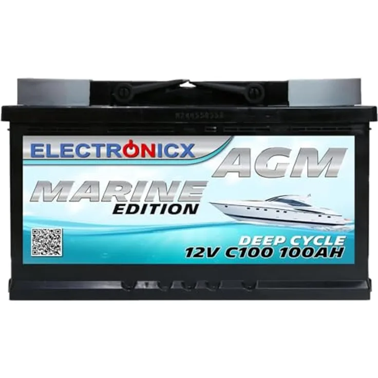 Electronicx AGM Batterie 100AH Marine Edition, 12V Versorgungsbatterie für Boot, Wohnmobil & Solar, wartungsfrei und auslaufsicher