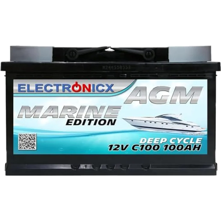 Electronicx AGM Batterie 100AH Marine Edition, 12V Versorgungsbatterie für Boot, Wohnmobil & Solar, wartungsfrei und auslaufsicher – Bild 1
