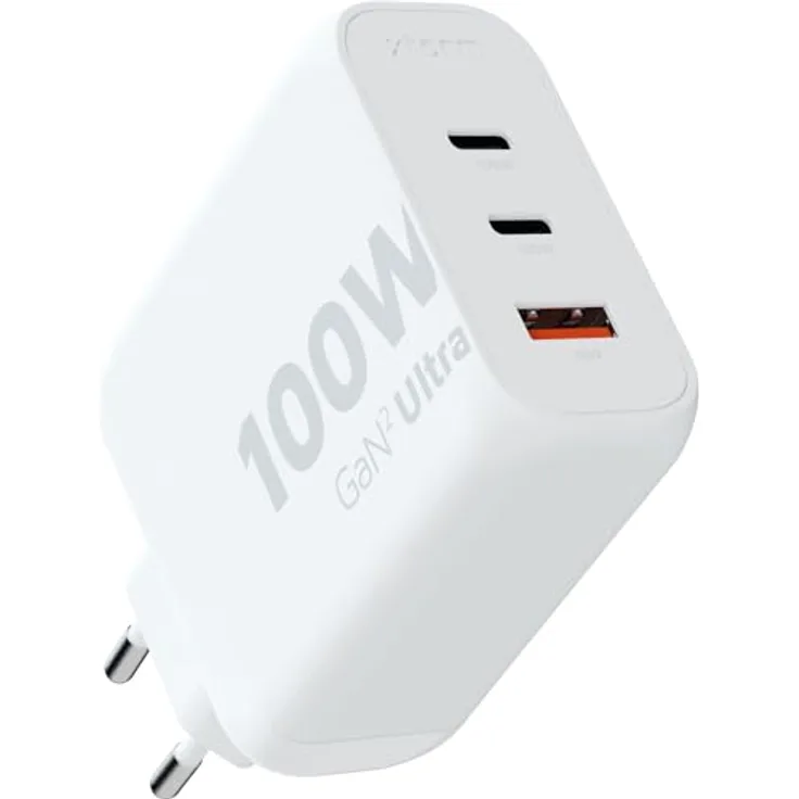 Xtorm GaN2-Ultra Power Adapter, 100W, 3 Anschlüsse, Recyceltes ABS-Material, USB-C & USB-A-Eingang, Geeignet für Smartphones, Tablets und Laptops - Weiß