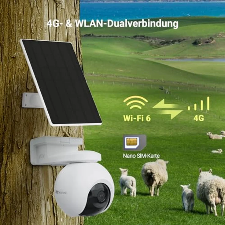 EZVIZ EB8 Pro, 4K 4G LTE Solar Überwachungskamera Aussen, 360° PTZ, 10.400mAh Akku, kabellos, Farbnachtsicht, Person/Auto/Tiererkennung, 2-Wege-Audio, mit 8W Solarpanel – Bild 2