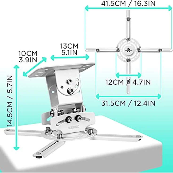 Duronic PB06XL Beamer Halterung | Projektor Deckenhalterung | Universal Wandhalterung | Halterung für Video-Projektor | drehbar und schwenkbar | Heimkino | Traglast bis zu 13,6 kg | 360° Rotation – Bild 2