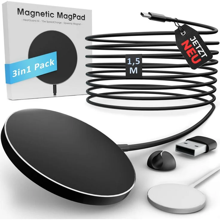 GreenHec MagSafe Ladegerät 15w iPhone 15 14 13 12 Pro Max kabellos magnetisch Wireless Charger (5,00 mA, Set, iPhone 8 - 15 Pro Max, Stardust Silver)