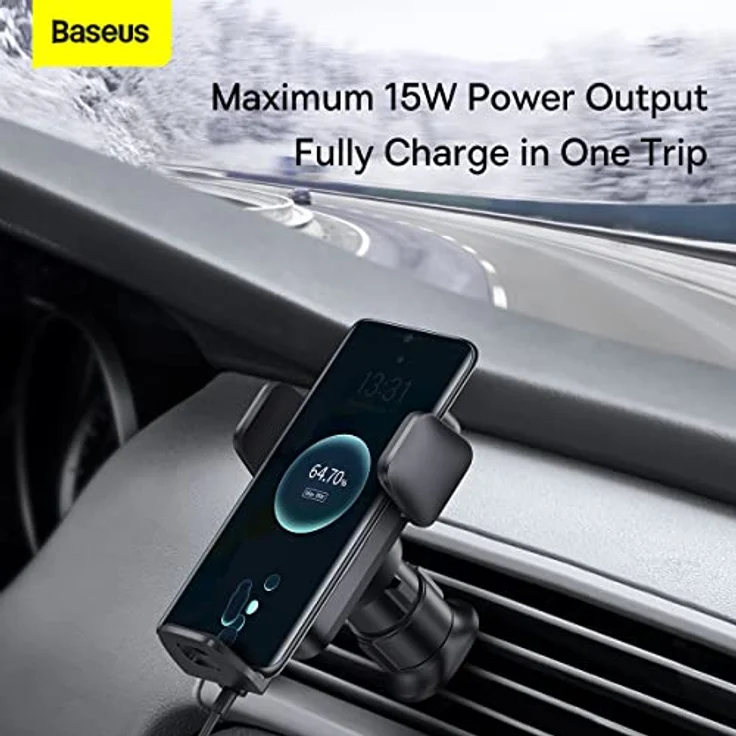 Baseus Wisdom Car Gravity Cockpit Mount, Smartphone Halterung mit induktivem 15W Qi-Ladegerät, Schwarz – Bild 5