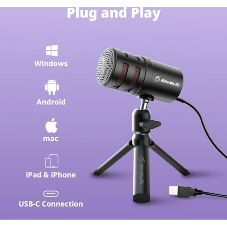 AVerMedia AM310G2 USB Mikrofon, hochwertiges Kondensator-Mikrofon für klare Sprachaufnahme – Bild 6