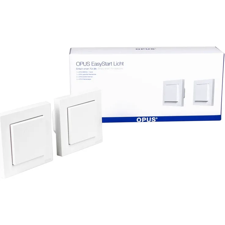 OPUS EasyStart Licht, Starter-Paket für intelligente Lichtsteuerung, inklusive Wandsender und Unterputzlichtschalter, weiß