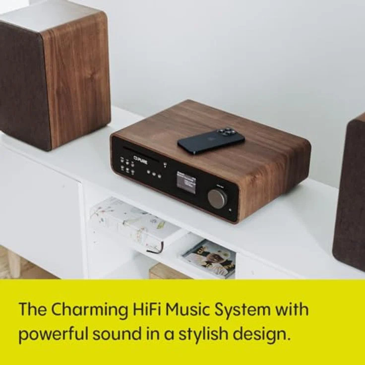 Pure Classic Stereo HiFi Music System (100W Sound, Internet Radio, DAB+/FM, Bluetooth, CD Player, USB and Spotify Connect) Coffee Black/Walnut – Bild 2