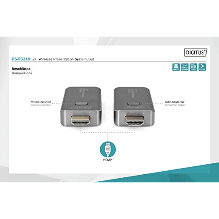 DIGITUS Click & Present Mini – Kabelloses Präsentationssystem – Für Laptop, Tablet, Smartphone – Keine App/Treiber erforderlich – Schwarz, DS-55319 – Bild 2