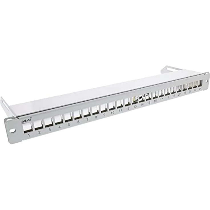 InLine® Patchfeld 24-Fach, Keystone Leerblech Patchpanel mit Auszug, 19", 1HE, lichtgrau RAL7035, geeignet für Cat.6a, Cat.6, Cat.5 Module – Bild 1