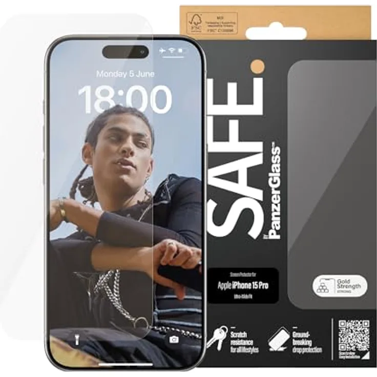 SAFE by PanzerGlass Screen Protector für iPhone 15 Pro | Ultra-Wide Fit, kratzfest, stoßfest, 100% Touch-Sensitivity, Anti-Attrition