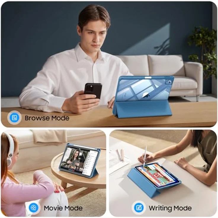 Fintie Hybrid Hülle für iPad (A16) 11 Zoll 2025 & iPad 10 Gen. 10.9 Zoll 2022, Stoßfeste Schutzhülle mit integrierten Stifthalter und transparenter Hartschale, Dunstblau – Bild 3