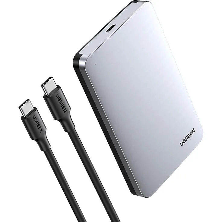 Ugreen Aluminium Gehäuse (2.5"), 2,5" und 3,5" SATA Festplattengehäuse, Silber, 6 TB maximal, 6 Gbit/s Datenübertragungsrate, Hot-Swapping-Funktion