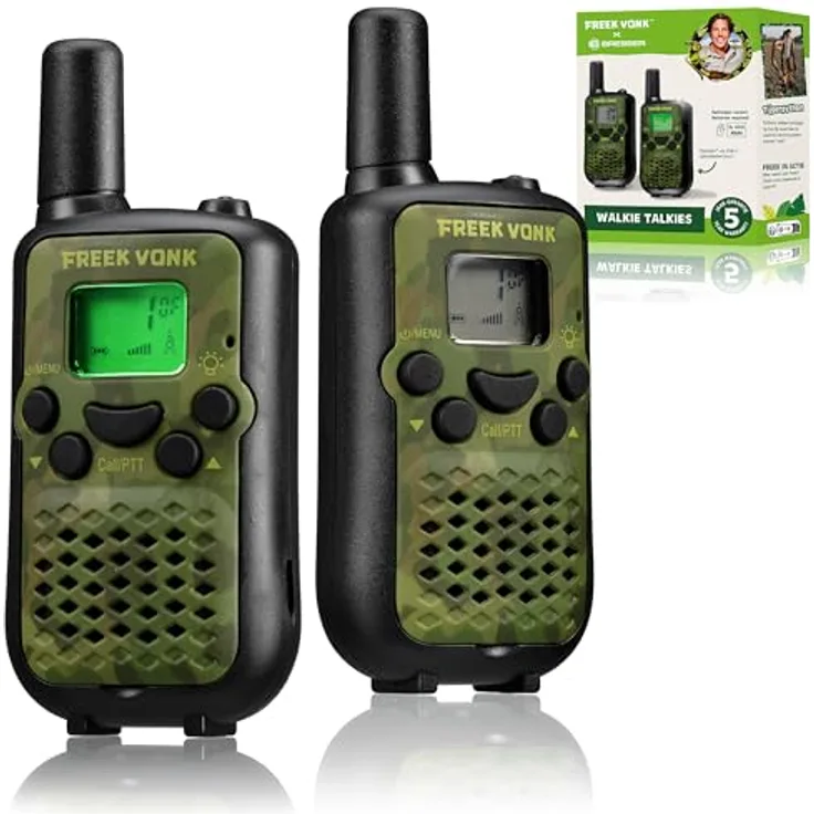 Freek Vonk Walkie Talkie, wiederaufladbares Funkgerät für Kinder, 6 km Reichweite, 8 Kanäle, Freisprechmodus, integrierte Taschenlampe, inkl. USB-C-Kabel