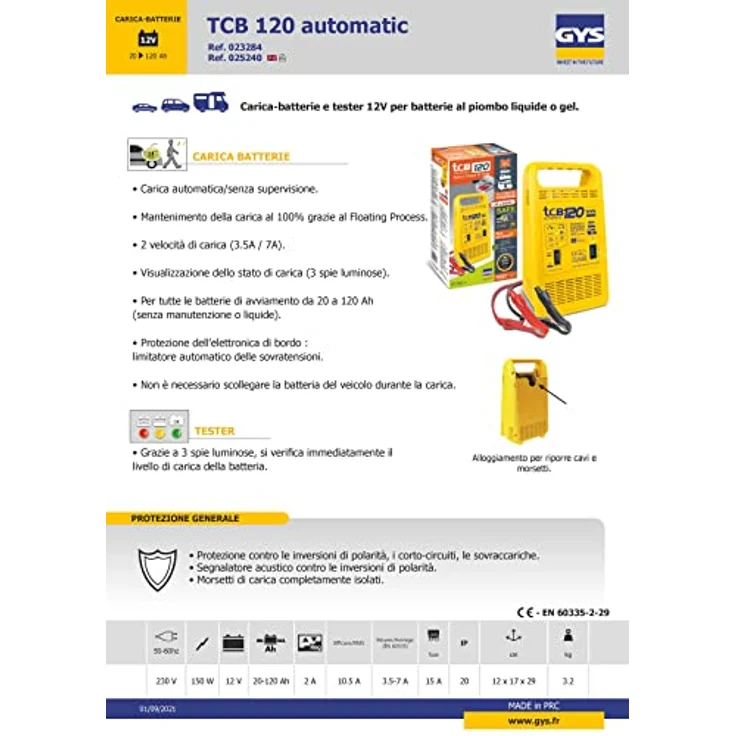 GYS überwachungsfreies Batterieladegerät 12 V, 30 - 120 Ah, TCB 120 – Bild 6