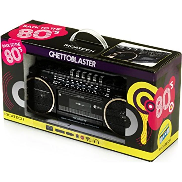 Ricatech PR 1980 Ghetto Blaster Boombox, Kassetten--Kassettenrekorder, AM-FM-SW 3-Band-Radio, Zwei 8-Watt-X-Bass-Lautsprecher, Sprachaufzeichnung mit Aufnahmemikrofon, Kopfhöreranschluss – Bild 7