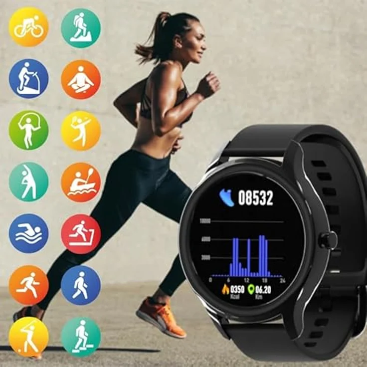 FOREVER Smartwatch Damen Herren Forevive SB-340 Schwarz 1.32 Zoll - Sportuhr mit Schrittzähler Fitness Tracker Herzfrequenz Schlaftracker SpO2 Überwachung - Smartwatch Wasserdicht IP68 - iOS/Android – Bild 3