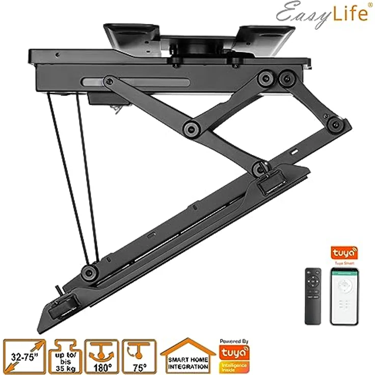 EasyLife TV Deckenhalter elektrisch drehbar für 32-75 Zoll, VESA bis 600x400, smarte Steuerung mit Fernbedienung, schwarz – Bild 6