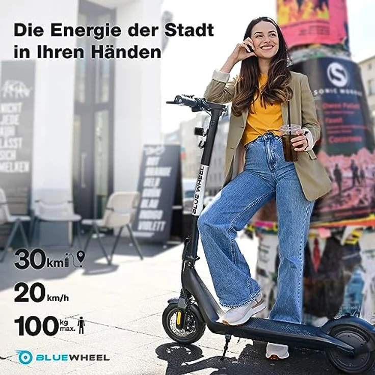 BLUEWHEEL IX250 E-Scooter mit Straßenzulassung | 13,5 kg leicht inkl. App, Blinker, Bremslicht + LCD-Display | 350 W Motor + 360 Wh Akku | Duales Bremssystem + Federung | Luftreifen – Bild 2