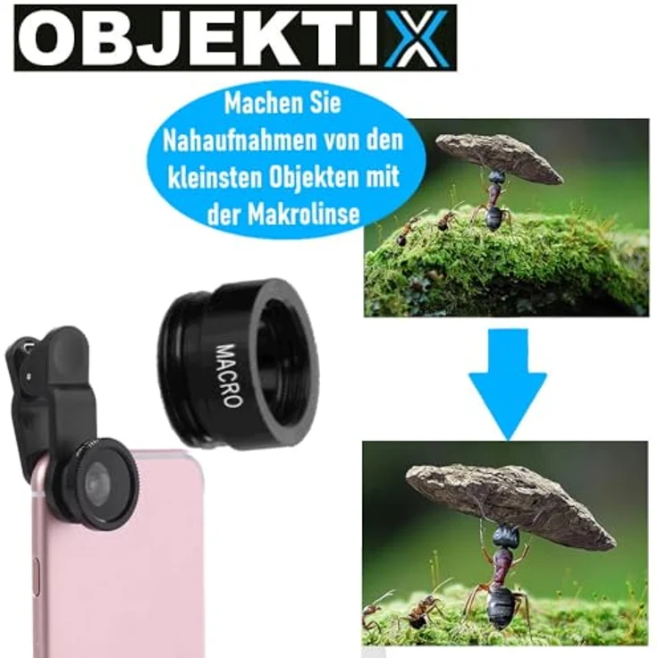 MAVURA OBJEKTIX Universal Handy Objektiv Set 3in1 Smartphone Linsen - Fisheye + Weitwinkel + Makro Kamera, schwarz - Preisvergleich – Bild 4