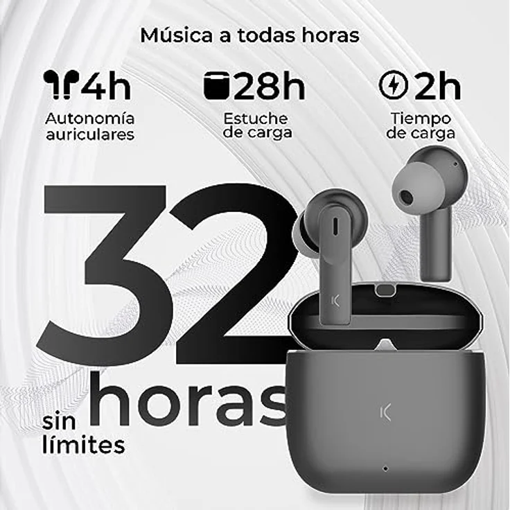 KSIX Meteor Wireless Earphones, Kopfhörer mit ANC, 4 Stunden Akkulaufzeit, Metallic Case, Grau – Bild 4