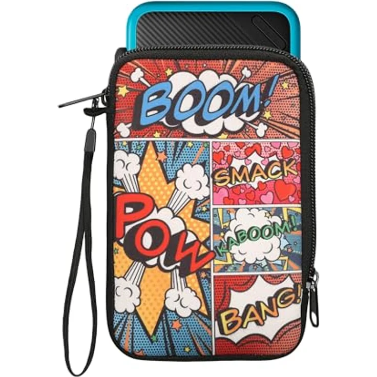 kwmobile Neopren Hülle kompatibel mit Nintendo 3DS XL, Mehrfarbige Tasche mit Comic Symbolen und Reißverschluss – Bild 1