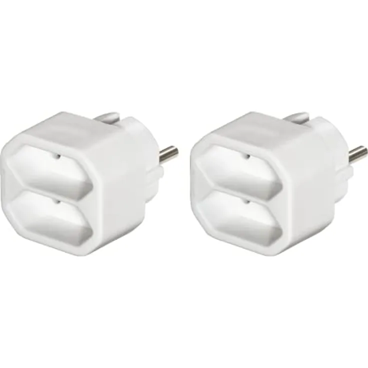Steckdosenadapter 2-Fach, 2X Euro-Steckdose, Doppelpack, Weiß