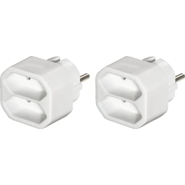 Steckdosenadapter 2-Fach, 2X Euro-Steckdose, Doppelpack, Weiß – Bild 1