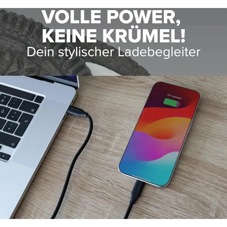 InLine Colour your Charge USB C Kabel 100W, PD Schnellladekabel, Silikon, flexibel, 0,5m, Black Cookie (schwarz) – Bild 4