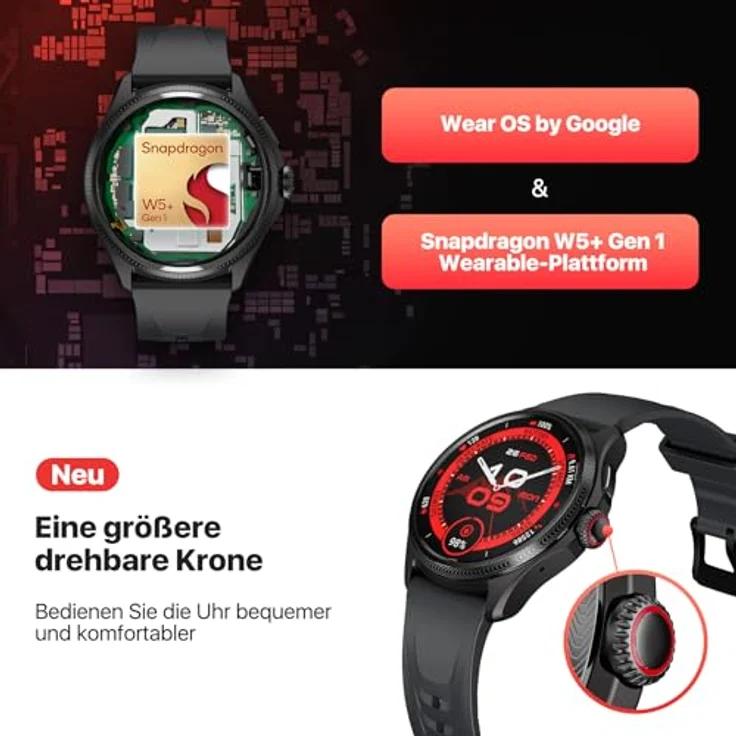 Ticwatch Pro 5 Enduro Smartwatch für Männer Android Wear OS Smart Watch 90 Std. Akku 110+ Trainingsmodi 7/24 Herzfrequenz 5ATM GPS Kompass Nur Android kompatibel – Bild 3