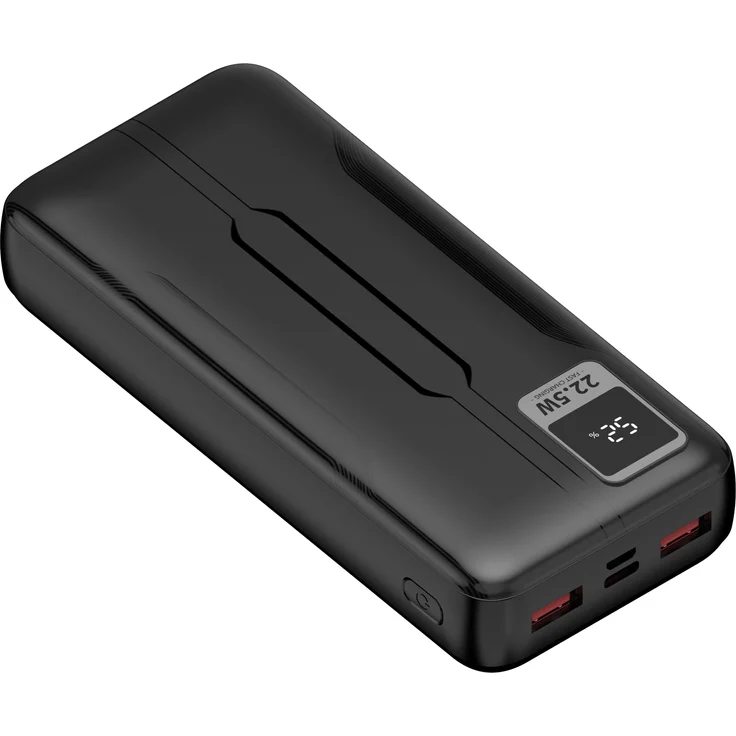 Leotec LEPOW20W22K Powerbank, 20000 mAh, 74 Wh, Schwarz, mit Power Delivery 3.0 und Quick Charge 3.0