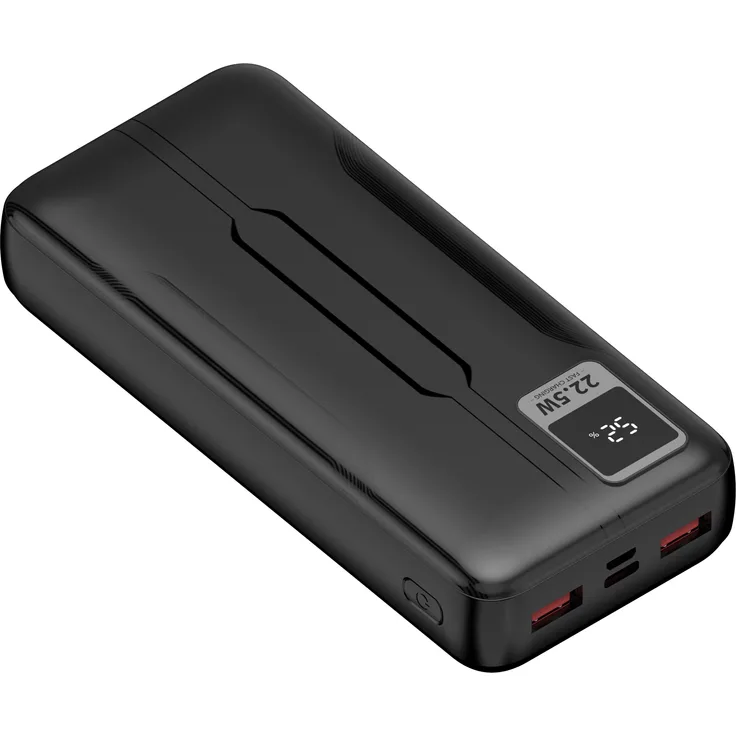 Leotec LEPOW20W22K Powerbank, 20000 mAh, 74 Wh, Schwarz, mit Power Delivery 3.0 und Quick Charge 3.0