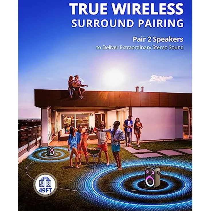 Tronsmart Halo 100 Bluetooth Lautsprecher, 60W Tragbarer Bluetooth Musikbox mit LED, IPX6 Wasserdicht, 18h Akk, Stereo-Sound, Powerbank und App, Freisprechfunktion, Outdoor-Lautsprecher für Partys – Bild 4