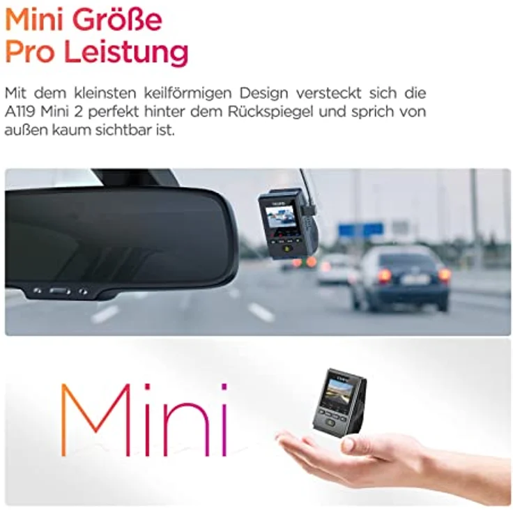 VIOFO Dashcam A119 Mini 2, Front 2,7K 5GHz Wi-Fi, 2K 60fps/HDR 30fps Sprachsteuerung, STARVIS 2 Verbesserte Nachtsicht, 1,5" LCD Versteckte Dash Cam Auto, GPS Autokamera, 24h Parkmodus, Sprachausgabe – Bild 4