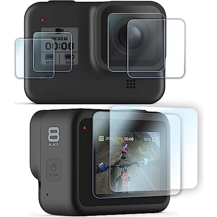 FiTSTILL Displayschutzfolie für Go Pro Hero 8 Black, 6 PCS Set, gehärtetes Glas, 9H Härte, hohe Transparenz, einfache Installation – Bild 1