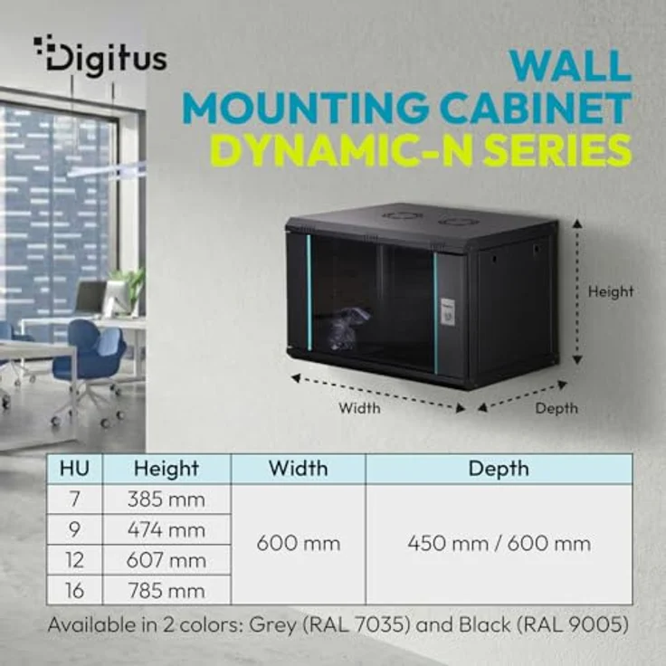DIGITUS Wandgehäuse Dynamic-N Serie, 12HE unmontiert, 600x450 mm, schwarz, 19 Zoll Rack – Bild 7