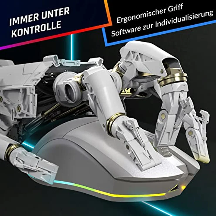 KLIM Blaze Pro - Gaming-Maus, kabellos, RGB wiederaufladbar, mit Ladestation, Weiß – Bild 5
