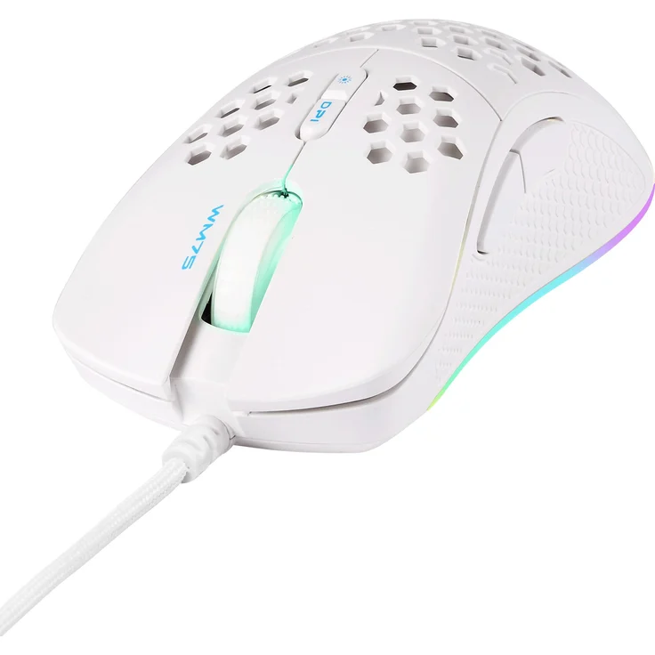 Deltaco Gaming WM75, Kabelgebundene RGB-Gaming-Maus mit 6.400 DPI, ultraleicht, weiss
