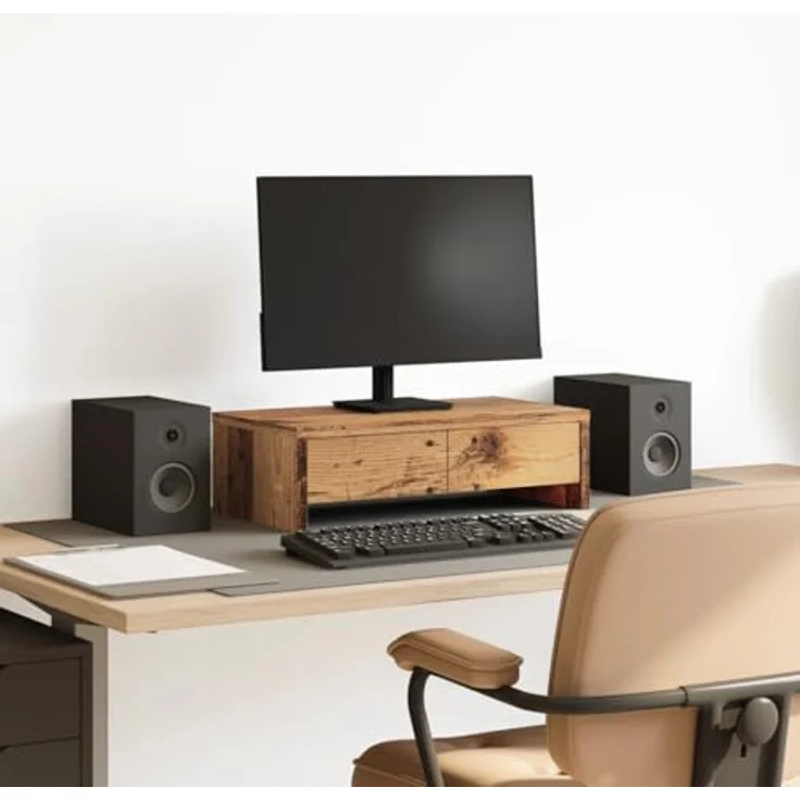 vidaXL Monitorständer mit Schubladen, Altholz-Optik, 50x27x15 cm, robuster Holzwerkstoff, pflegeleicht – Bild 2