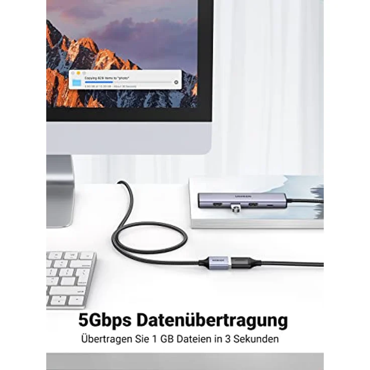UGREEN USB Verlängerung 3.0 5Gbps 0.5m USB Verlängerungskabel mit Nylonkabel und Aluminiumgehäuse in Grau – Bild 3