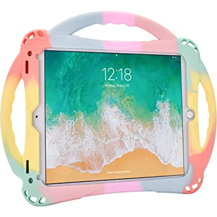 iPad 6. Generation, iPad 5. Generation, TopEsct Kinderhülle für iPad 2017/2018, 9,7 Zoll mit Riemen, stoßfestes Silikon-Schutzhülle für iPad Air & Air 2(Regenbogen)