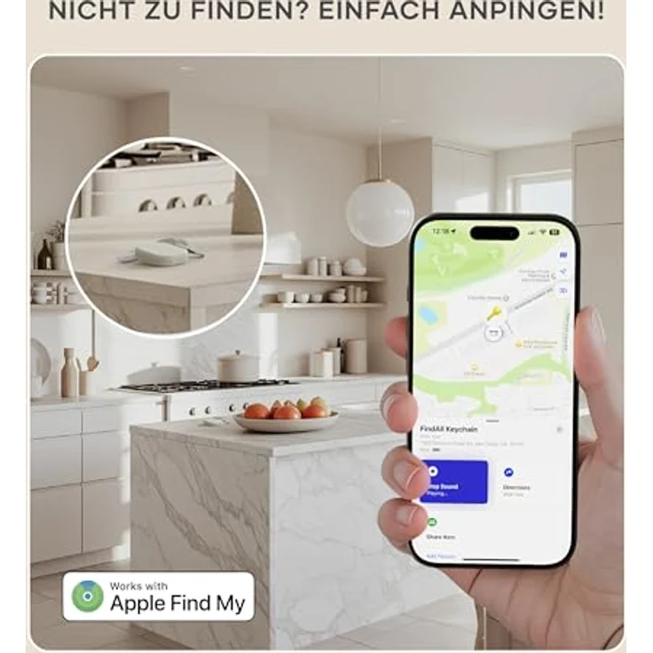SATECHI FindAll Schlüsselanhänger, Tracker mit Find My, kabellos aufladbar, Trennungsalarm, lauter Signalton – Sand – Bild 4