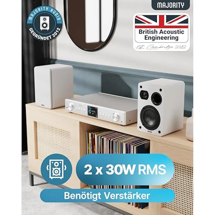 MAJORITY D70X Regallautsprecher, 2 x 30W Passive HiFi Lautsprecher mit Kohlefaser-Membranen, 6Ω Impedanz, 40HZ-20KHZ Frequenzgang, Weiß – Bild 2