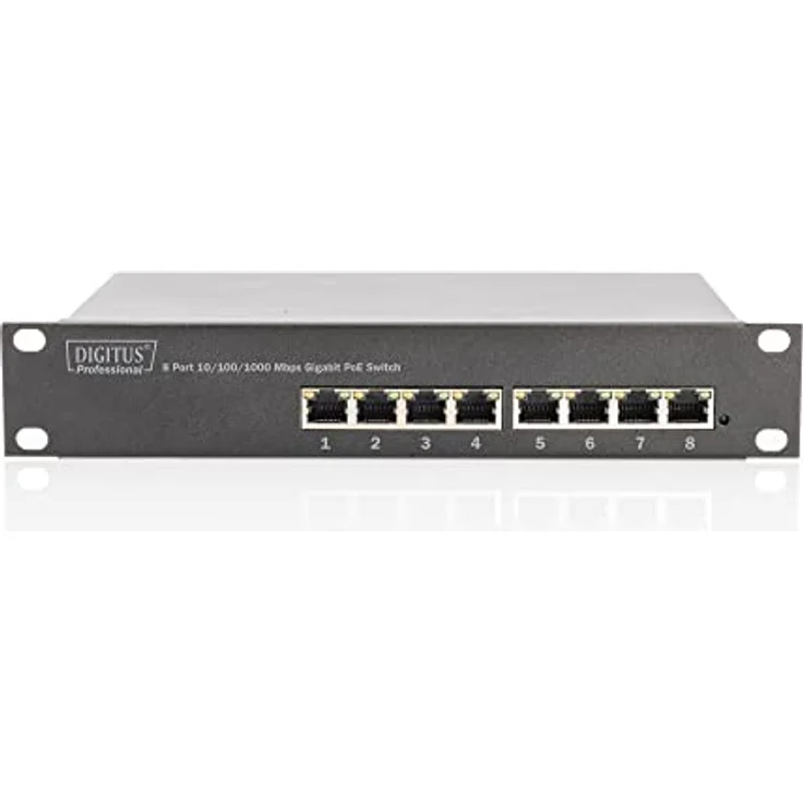 DIGITUS Gigabit Ethernet PoE+ Switch - 10 Zoll - 8 Ports - Unmanaged - IEEE 802.3at - 96 Watt Powerbudget - Schwarz – Bild 3