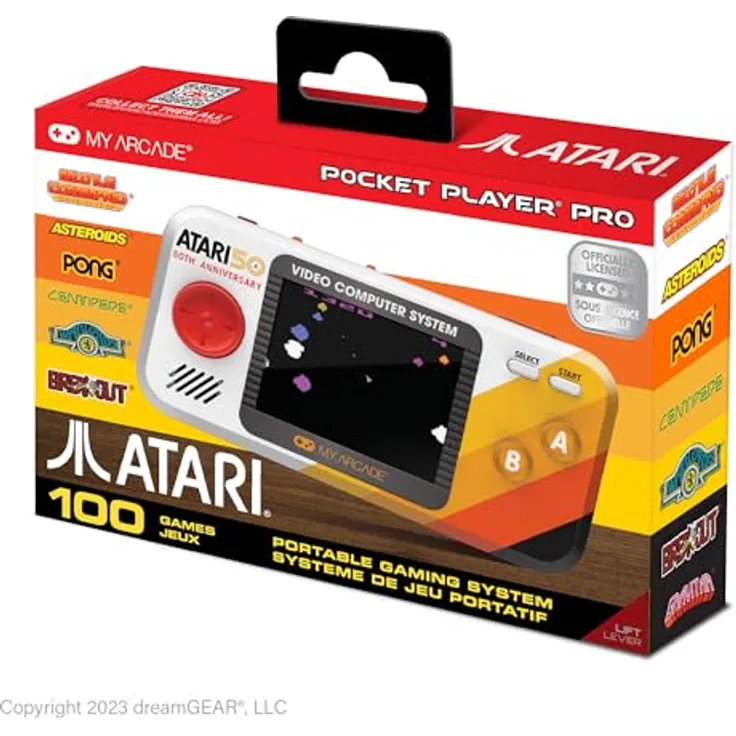 ATARI Pocket Player Pro, tragbare Konsole mit legendären Spielen, schwarz