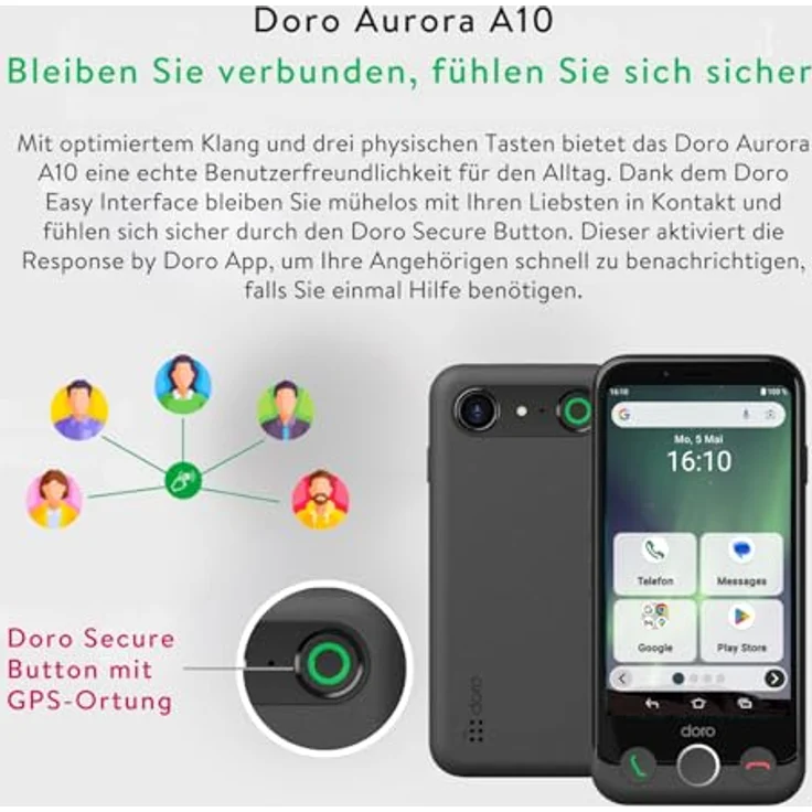 DORO Aurora A10, Smartphone mit 64 GB Speicher, Dual SIM, Bone – Bild 4