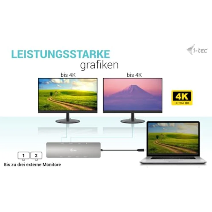 iTEC USB-C Metal Nano 2x Display Docking Station + Power Delivery 100 W, Aluminiumgehäuse, schwarz – Bild 4
