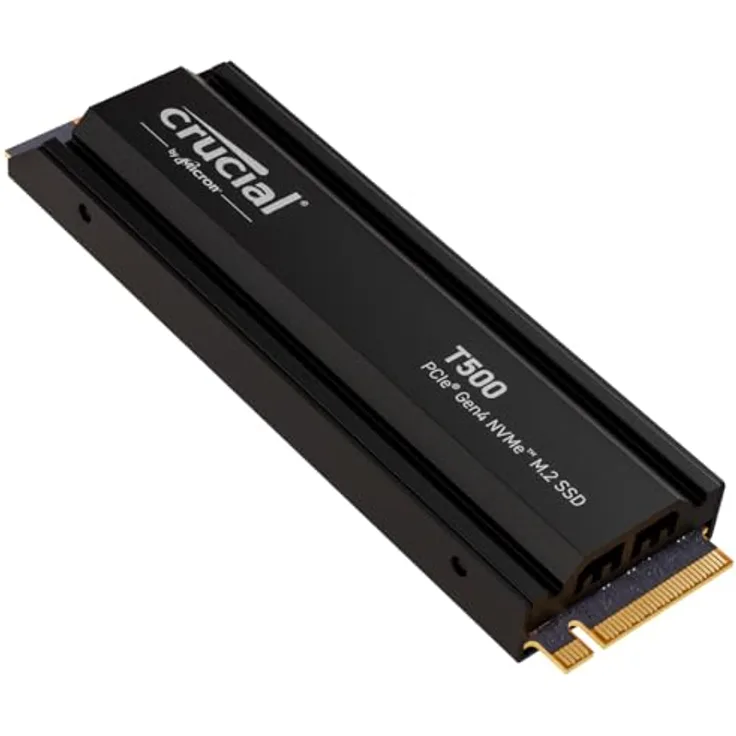 Crucial T500 1TB PCIe Gen4 NVMe M.2 Interne Gaming SSD mit Kühlkörper, bis zu 7300MB/s, (PS5) kompatibel + 1 Monat Adobe CC alle Apps - CT1000T500SSD5